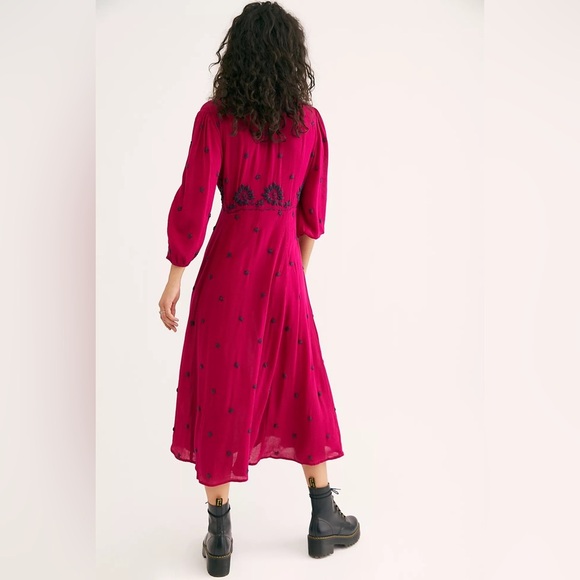 Free People Boho Floral Embroidered Fable Midi Dress Pink Size S‎ - Picture 2 of 10